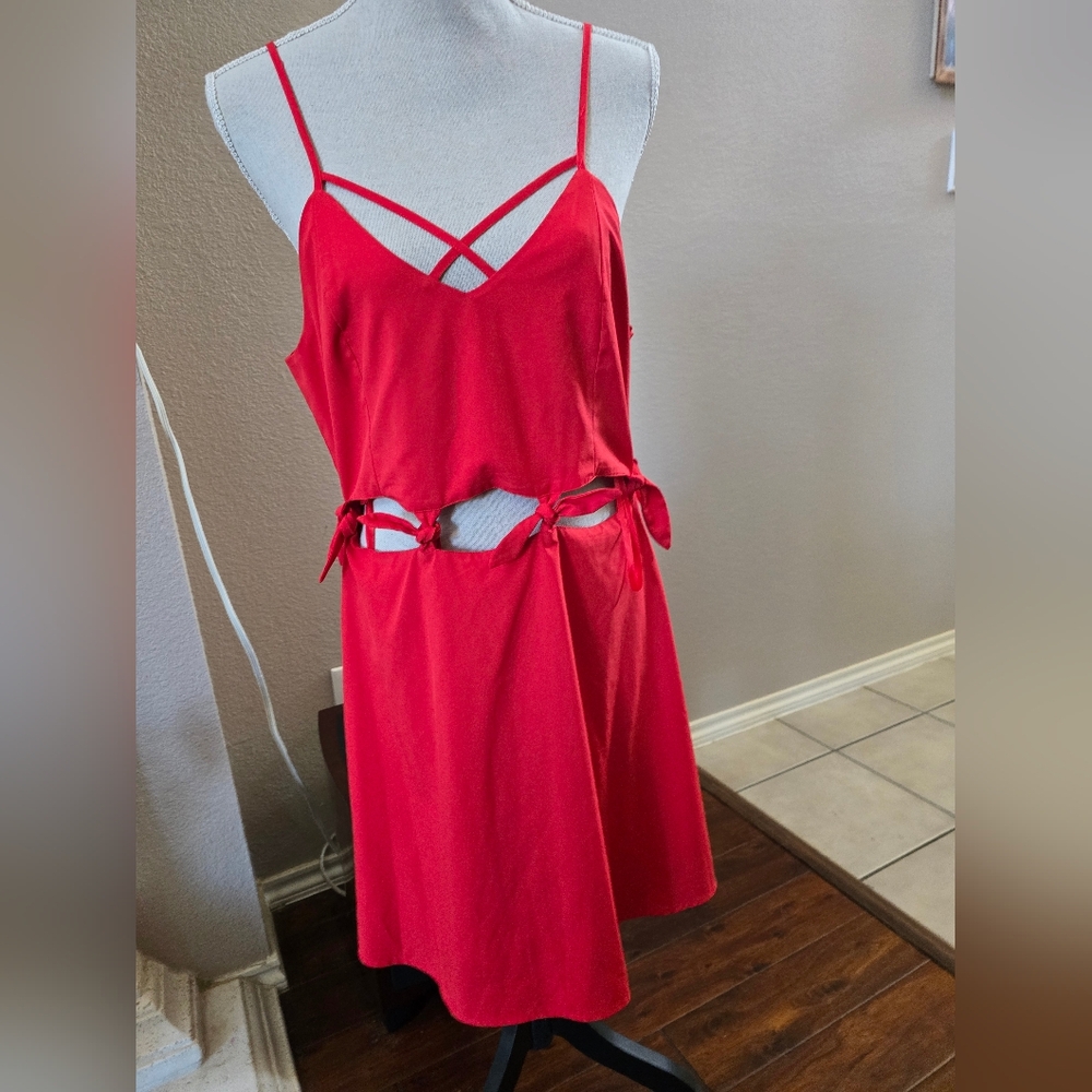 B.Original By Shoe Fly Red Cut-Out Mini Dress Sz.Large Resort Style